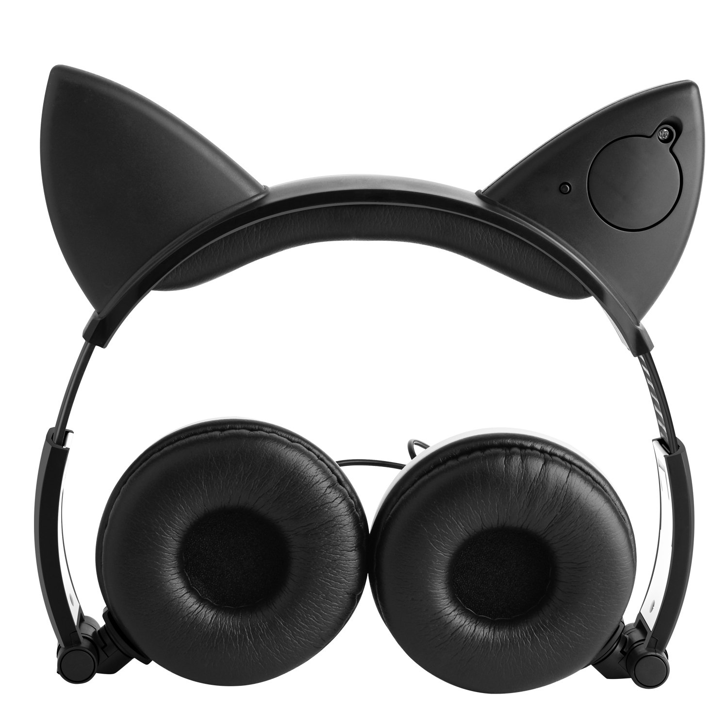 Cat Ear Headphone,LOBKIN Foldable Wired Over Ear Kids Headphone with Glowing Light for Girls Children Cosplay Fans,Compatible for iPhone,Android Phone (Black)