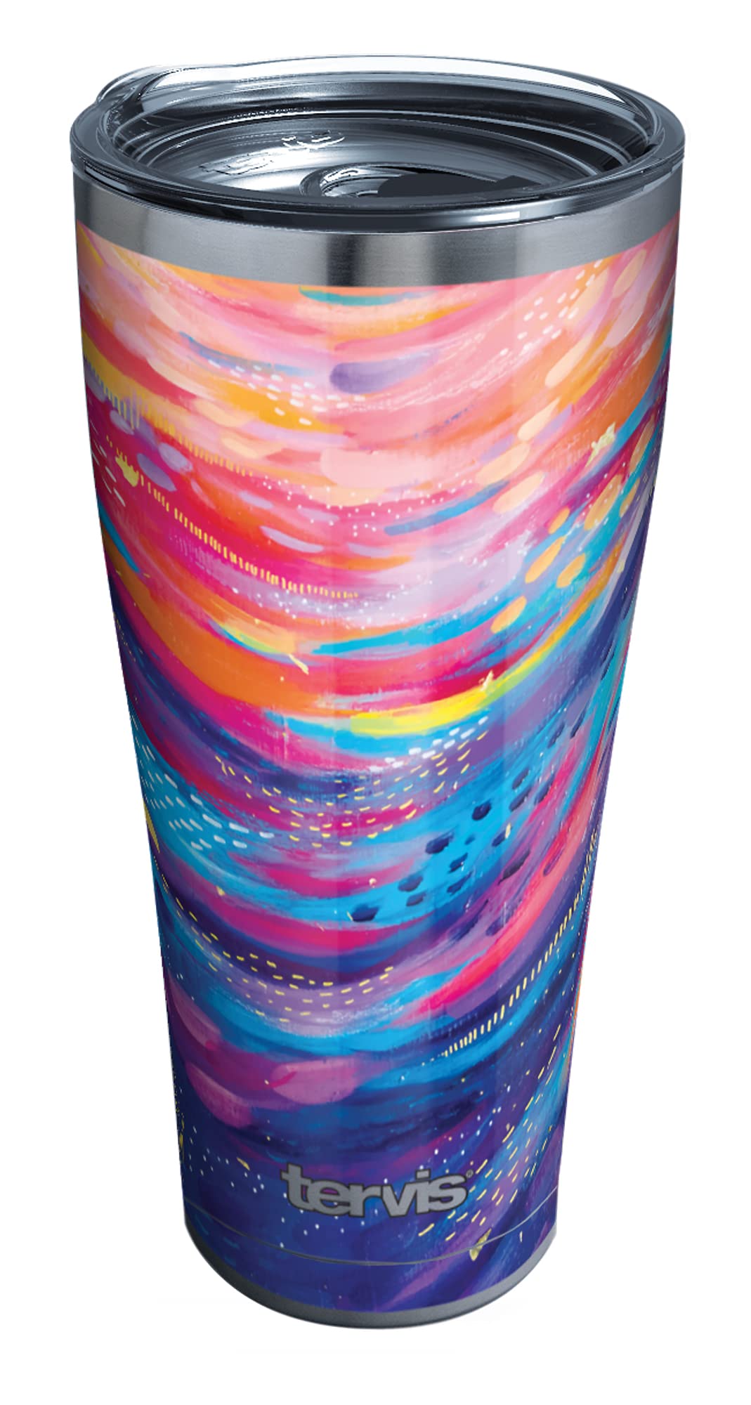 Tervis Etta Vee Happy Abstract Triple Walled Insulated Tumbler Travel Cup Keeps Drinks Cold & Hot, 30oz Legacy, Stainless Steel