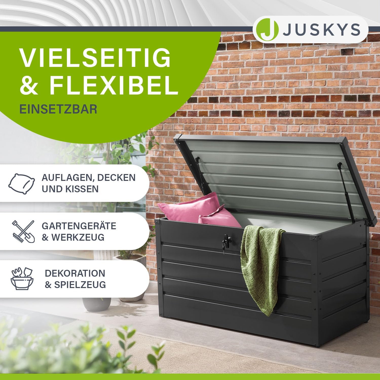 Juskys Metall Aufbewahrungsbox Limani 380 Liter - Outdoor Box - wasserdicht, abschließbar - Gartenbox, Auflagenbox, Kissenbox für Garten Anthrazit 5