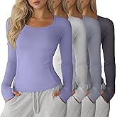 Velvelhall 4 Pack Women's Workout Shirts Yoga Long Sleeve Running Tops Quick Dry Gym Athletic Tops Seamless Compression Tees