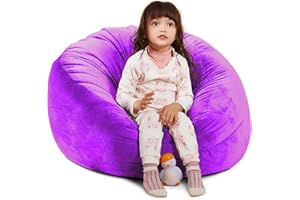 BCHWAY FAMILY Bean Bag Chair Cover, Stuffed Animal Storage, Plush Toys Organizer Holder, Beanbag Chairs Cover for Kids Teans and Adults Super Soft and Comfortable Fabric X-Large with Handle and Zipper -Round Purple