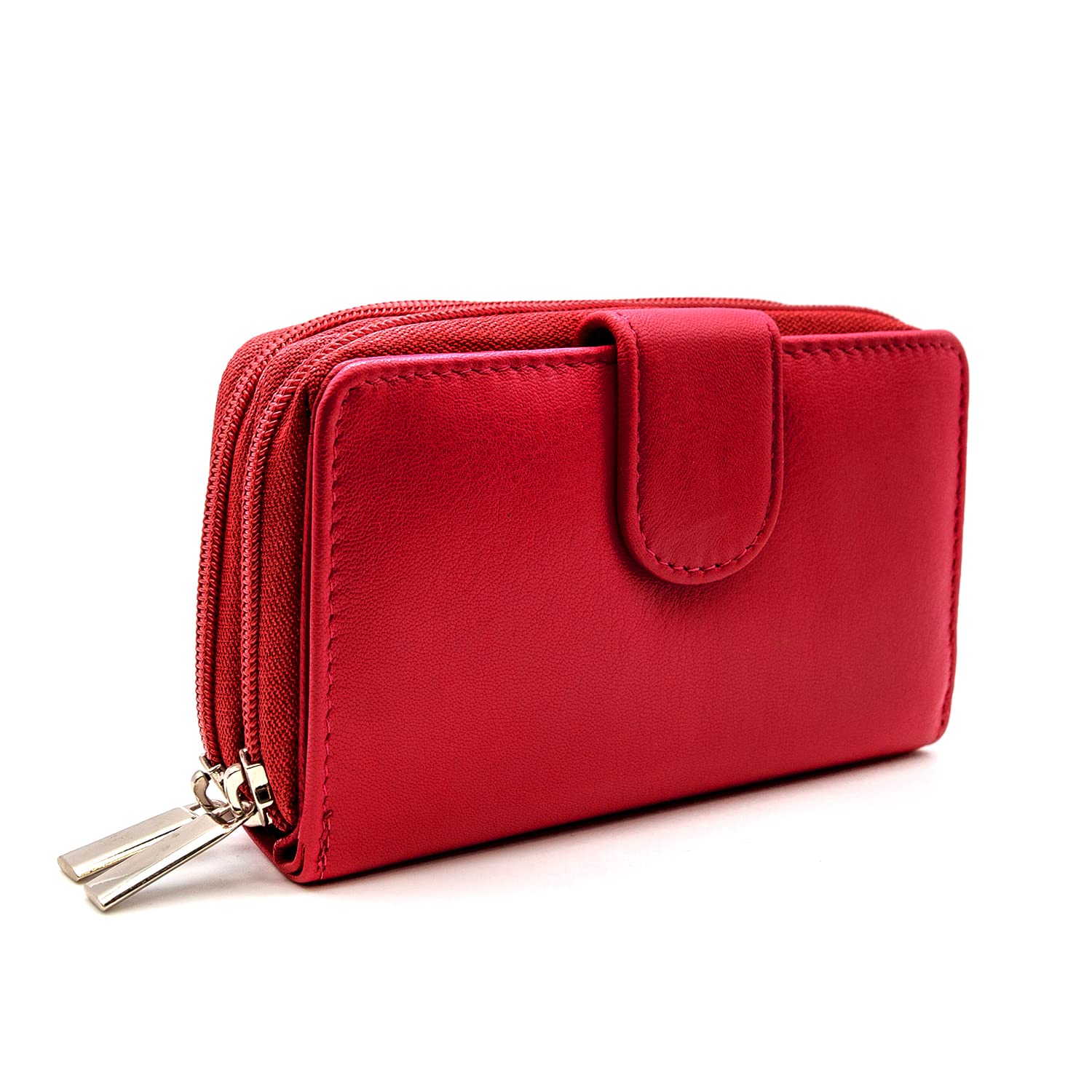 Woodland Leather Women's Small Purse, Real Leather Zip Wallet with Coin and Key Pocket for Ladies (Red), 14x10 CM