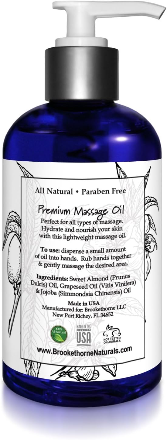 Almond Massage Oil – All Natural, Unscented Spa Quality Formula. Great for Massage Therapy, Body Massage & Therapeutic Massage – with Sweet Almond, Jojoba & Grapeseed Oils - 8.5oz: Health & Personal Care