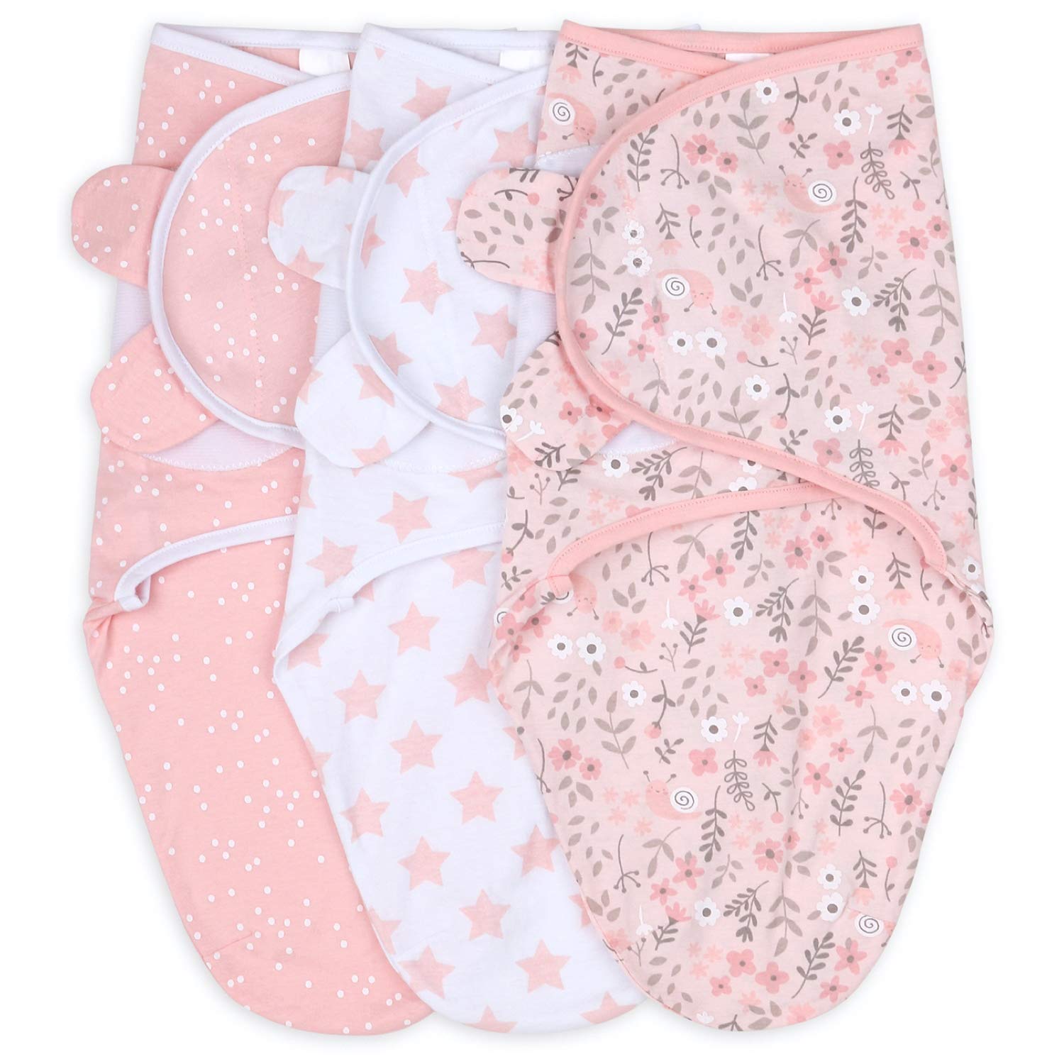 Photo 1 of The Peanutshell Baby Swaddle Blankets Set of 3 - Baby Girl Sleep Sack for Newborn, Newborns Sack 0-3, 3-6 Month Swaddles, Soft & Breathable Cotton - Pink Floral (M/L)