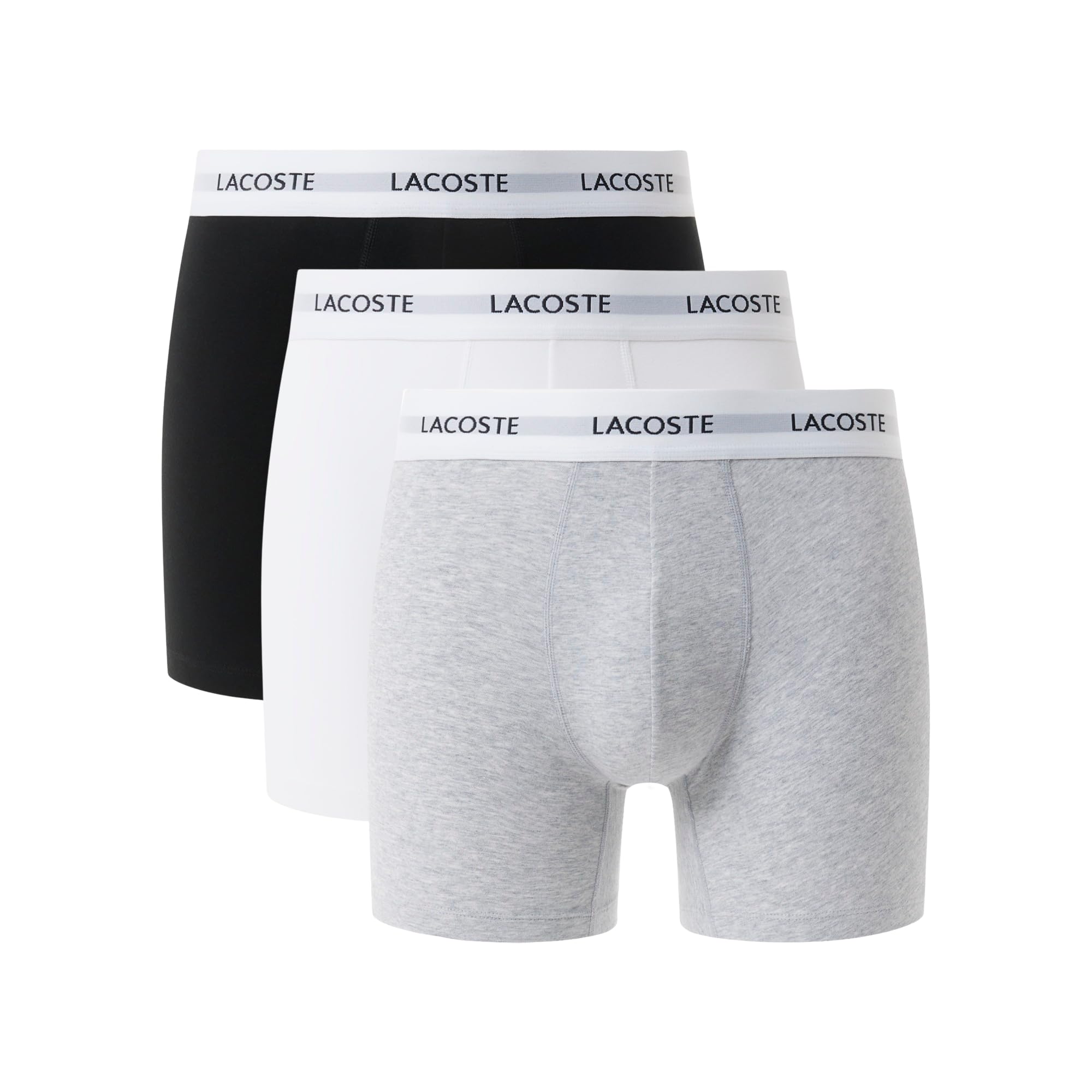 Lacoste Men's Cotton Stretch Essentials Boxer Briefs, 3-Pack, Black/White/Grey, Large Image