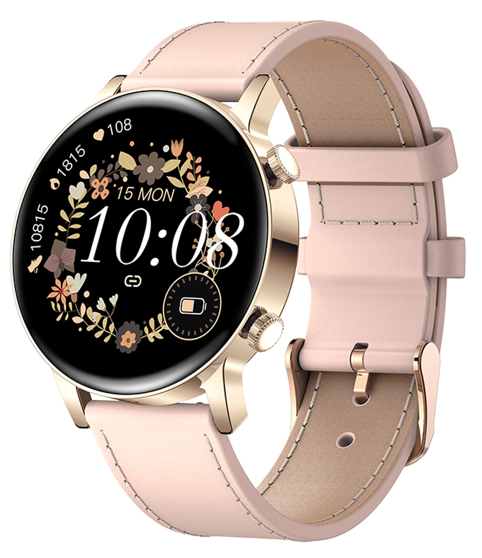 Smart Watch Bluetooth Phone Call Leather Smartwatch with Heart Rate Blood Pressure Monitor Pedometer IP67 Waterproof Fitness Tracker for Android iOS