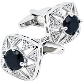 Jonwo Faceted Black Crystal Cufflinks for Men Lady French Shirt In Gift Box | Square Shape Gemstone Men's Women Cuff Links Jewelry for Wedding Party Daily Office Formal Casual Wear Business Tuxedo Dress