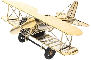 LOGOFUN Metal Airplane Decorations Hanging Iron Biplane Retro Plane Aircraft Vintage Airplane Models for Home Office Shelf Desktop Decoration - Gold