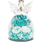 FIACO Gifts for Women Birthday Preserved Rose Forever Flower in Glass Angel Figurines Fresh Flowers for Delivery Prime for Mom Real Roses for Grandma Sister Wife Her from Daughter