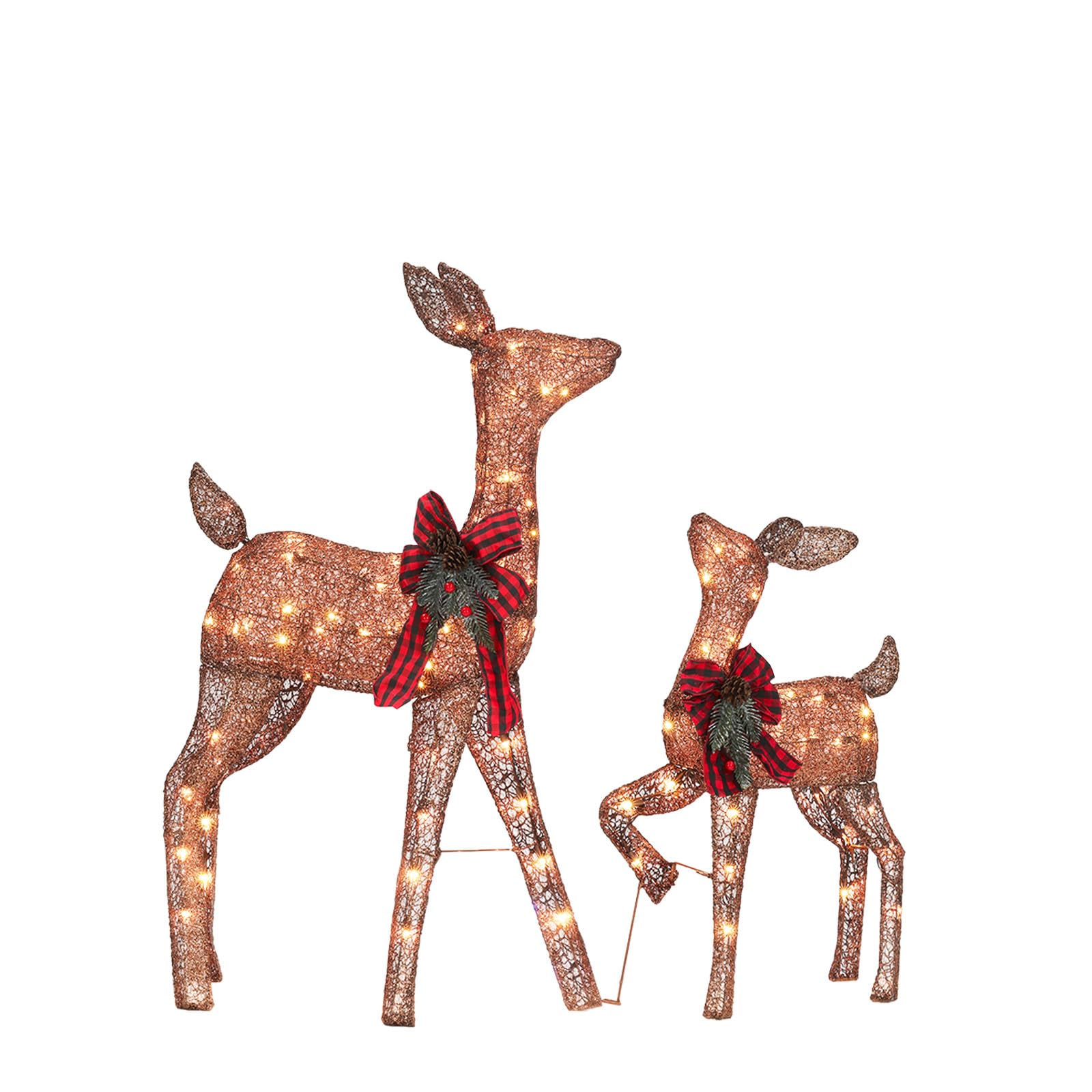 2 Pcs Reindeer Christmas Decoration, Xmas Lighted Brown Shimmering Doe