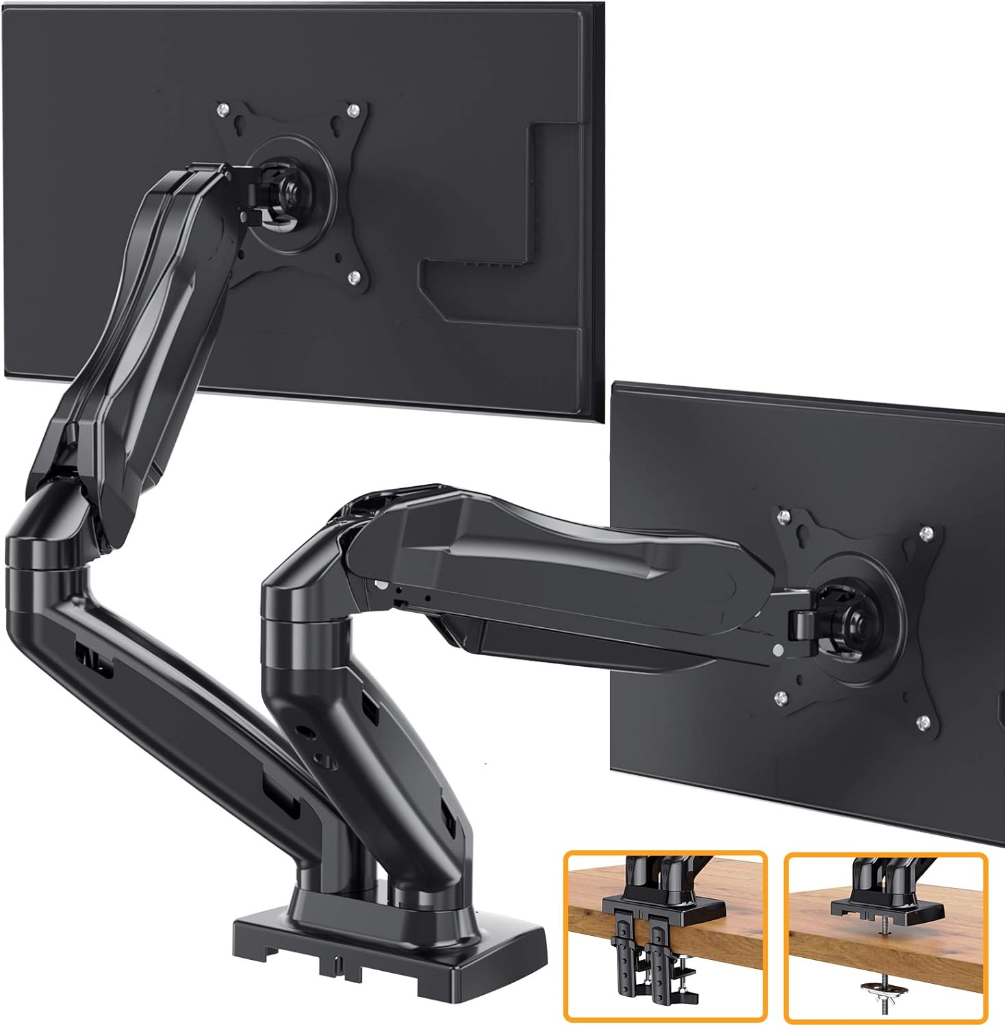 ErGear Dual Arm Monitor Mount Stand, Adjustable Gas Spring Monitor Desk Mount, Swivel VESA Mount with C Clamp, Grommet Mounting For Most 17-27 Inch Flat Curved Computer Monitor Screens up to 14.3lbs