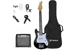 STRINGO Black 30 Inch Kids Electric Guitar Beginner Kit, Set Includes 20W Amplifier 3 Picks, Shoulder Strap, Tuner, Bag Case