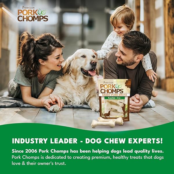 PORK CHOMPS BAKED PORK SKIN DOG CHEWS, 7-INCH KNOTS, 8 COUNT
