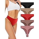 voenxe Seamless Womens Thong Underwear,High Waisted Tanga Woman No Show Panties,Breathable Workout Comfortable Undies,5 Pack