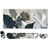 DINKY Keyboard Mouse Pad Set, Large Gaming Mousepad + Memory Foam Ergonomic Keyboard Wrist Rest Support, Easy Typing Pain Relief, 4Pcs (35.4" x 15.7") Extended Desk Mat-Tropical Rose