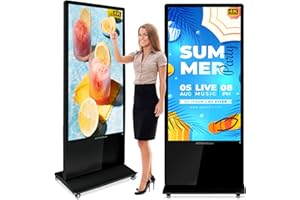 AYSTekMann 65 inch Digital Signage Displays, 4K LCD Touch Screen Floor Standing Digital Signage Player, Indoor Digital Adverstising Kiosks with HDMI Input, Android 11(4+64GB)