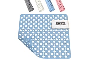 HITSLAM Shower Mat Anti Slip, 21x21 Inch Square Bath Mat for Tub Non Slip with Suction Cups and Drain Holes, Machine Washable Bathroom Shower Stall Floor Mat, Soft on Feet, Blue