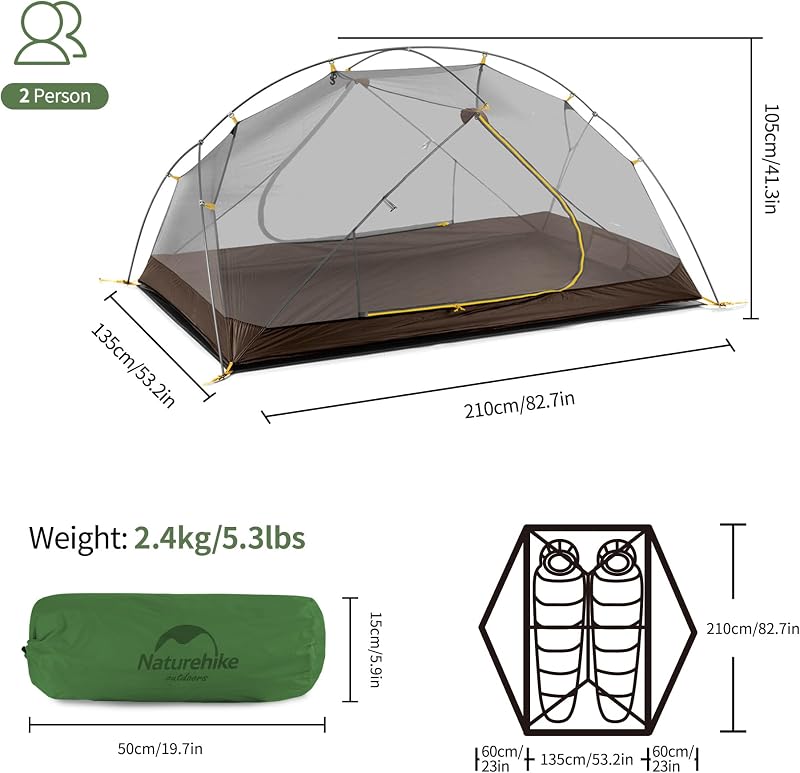 Mongar Tenda da Campeggio 3 Stagioni 2 posti Tenda Ultraleggera Silicone 210T Escursioni e Campeggio (210T Verde Foresta)
