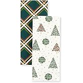 Kate Spade New York Holiday Confetti & Acrobat Plaid Holiday Kitchen Towels 2-Pack Set, 100% Cotton with Metallic Print, Lint-Free & Absorbant, Cream/Green, 17"x28"