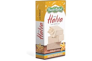 HAZERBABA Hazer Baba Turkish Halva with Vanilla, Traditional Tahini Sesame Halwa Snack, Gourmet Dessert, Gelatine Free Halvah, Sweet, Small Gift Box, Halal, 8.8oz (250g)