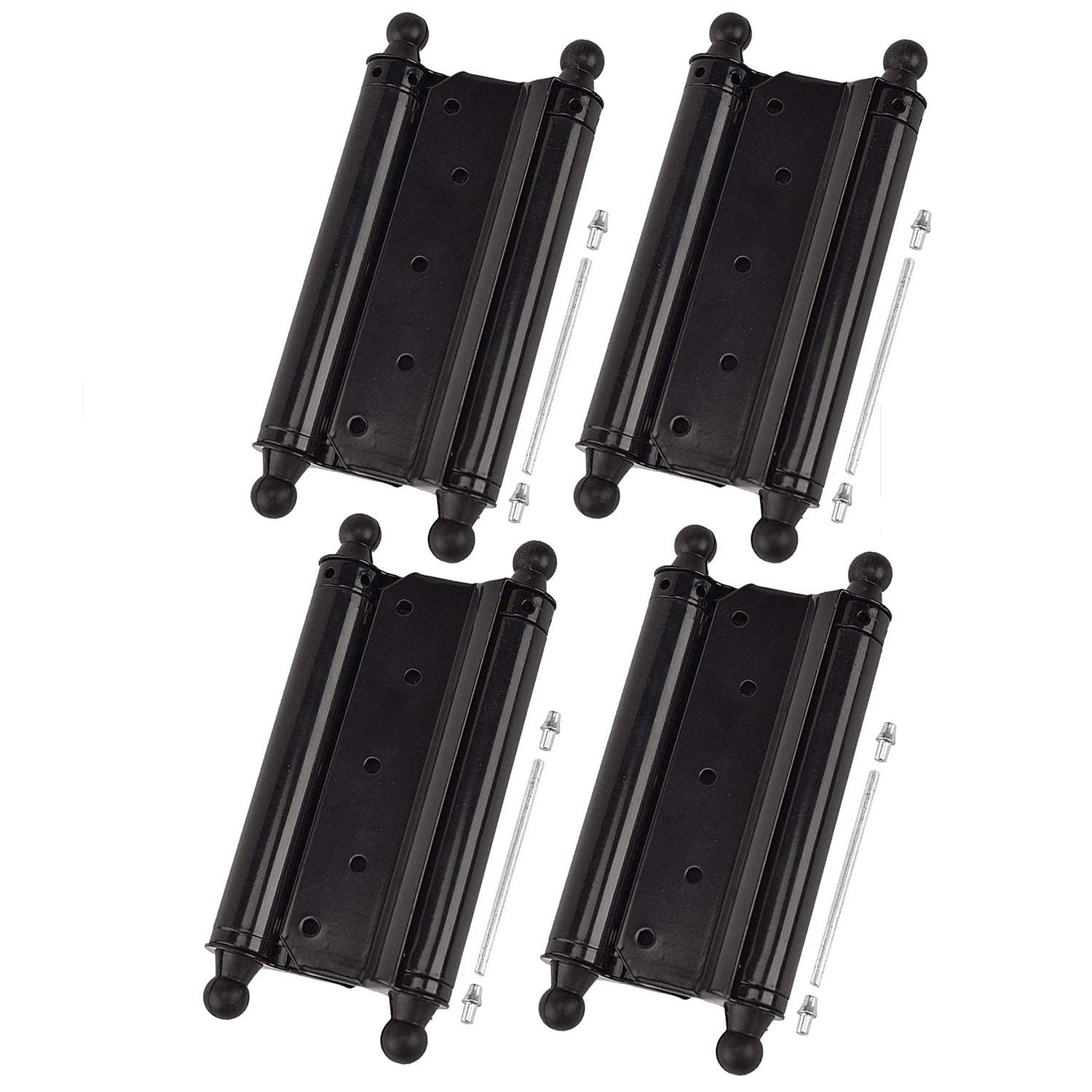 TamBee Double Action Hinge Saloon Door Hinges Swinging Door Hinge Heavy Duty Self Closing Black Steel Hinges with Screws (4 Pcs, 150mm/6inch)