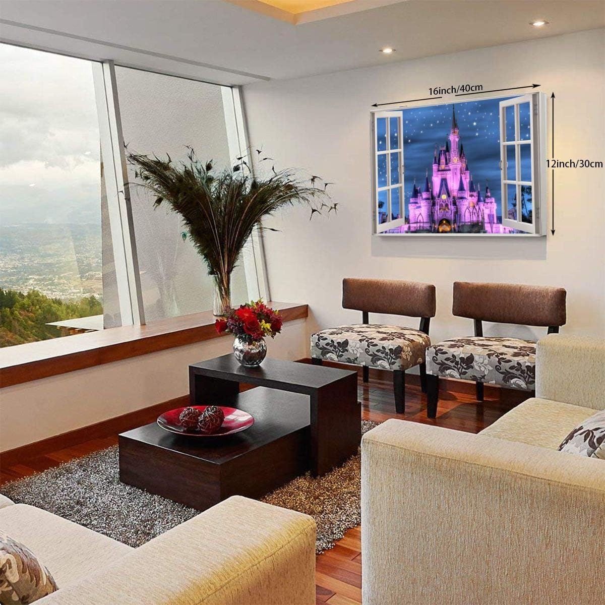 Amazon Co Jp Ale Art ディズニーワールドの夜景 シンデレラ城 3d 窓 アートパネル ポスター 絵画 壁掛け インテリア 風景 キャンバス絵画 バスルーム ダイニングルーム 装飾 ホーム キッチン