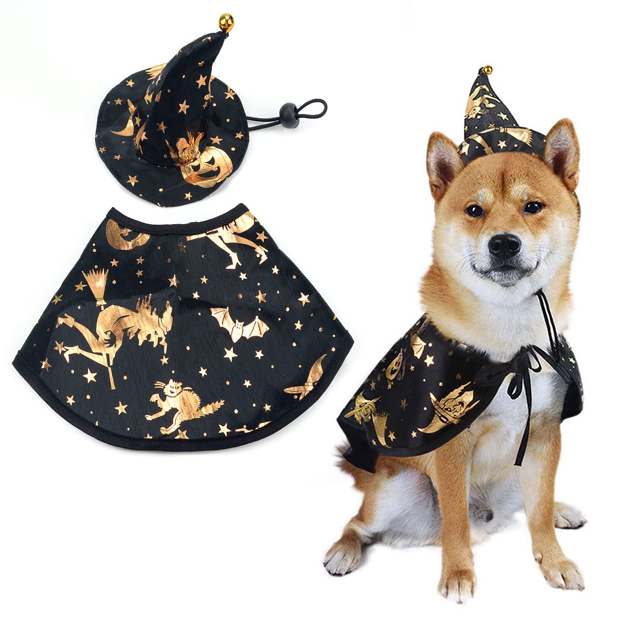 Pet Halloween Outfits Dog Costumes Pet Clothes with Adjustable Witch Hat Capes Costume for Small Medium Dogs Cats Halloween Christmas Party
