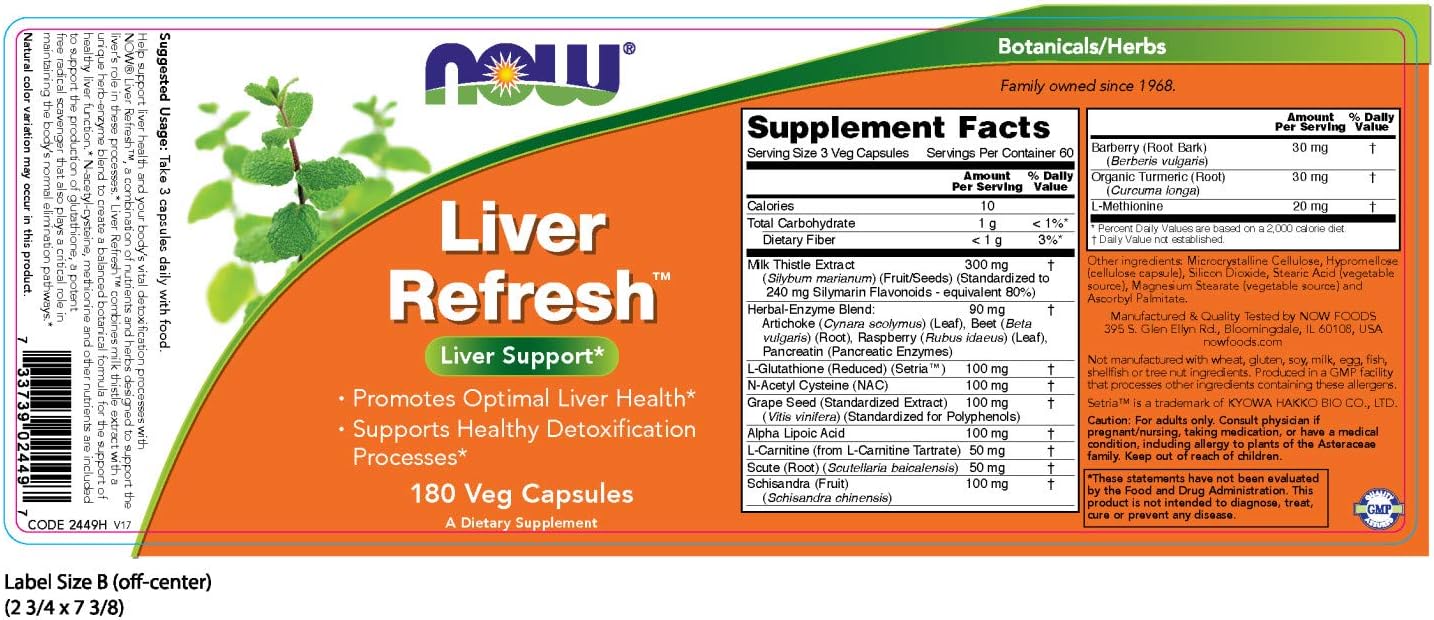 NOW Supplements, Liver Refresh with Milk Thistle Extract and unique Herb-Enzyme blend, 180 Veg Capsules: Health & Personal Care