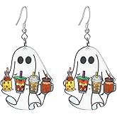 RofYof Halloween Ghost Earrings for Women Cute Funny Acrylic Witch Ghost Pumpkin Cats Dangle Drop Earrings Halloween Party Jewelry
