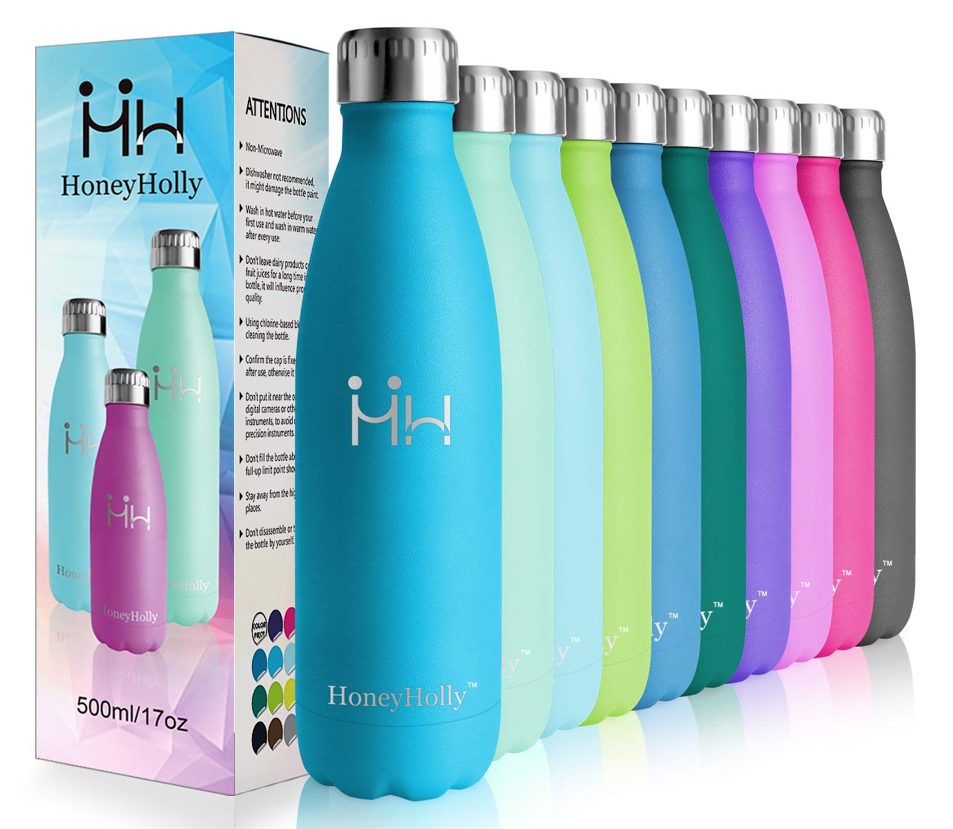 HoneyHolly Stainless Steel Water Bottle 350/500/600/750ml, Double