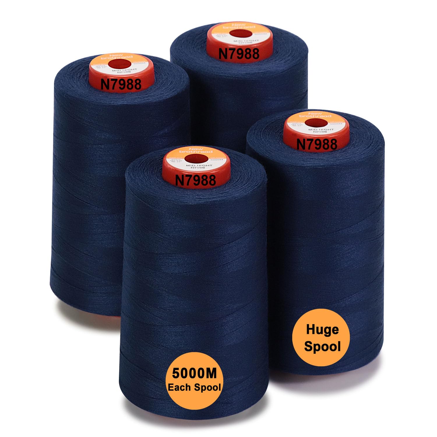 New brothread - 28 Options - 4 Large Cones of 5000M Each All Purpose Polyester Sewing Thread 40S/2 (Tex27) for Sewing, Quilting, Piecing, Serger and Overlock - Mid Night