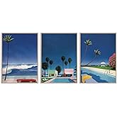 Modern Vintage Landscape Prints Vintage Cities Travel Wall Art Nature Landscape Wall Art Prints Hiroshi Nagai Set of 3 Night Cityscape Art for Living Room Bedroom Dining Room Office 12x16Inch Unframed