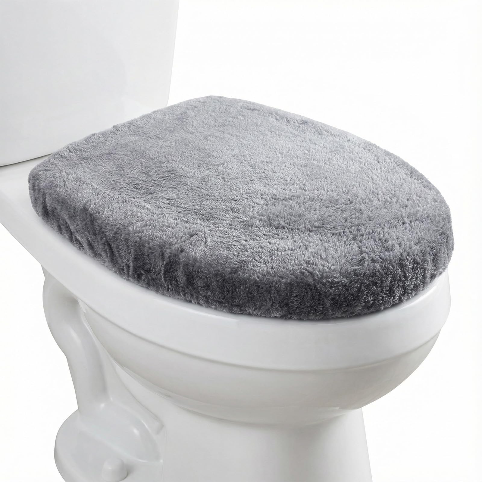 Photo 1 of 1 PCS Toilet Seat Lid Cover Microfiber Soft Velvet Toilet Cover Durable Adjustable Stretch Fuzzy Seat Covers with Elastic Bottom Absorbent Machine Washable Comfortable for Most Toilets Lids(grey)
