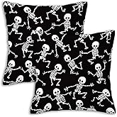 ZibZorp Skeleton Throw Pillow Cover 18x18 Set of 2, Halloween Skull Cushion Case for Couch, Sofa, Bed and Living Room, Zipper Closure Pillow Cases, Home Decor for All Seasons