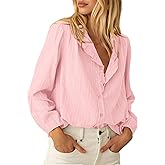BTFBM Long Sleeve Shirts for Women Trendy Ruffle Tops Lightweight Button Down Shirt Loose Spring Blouses 2026