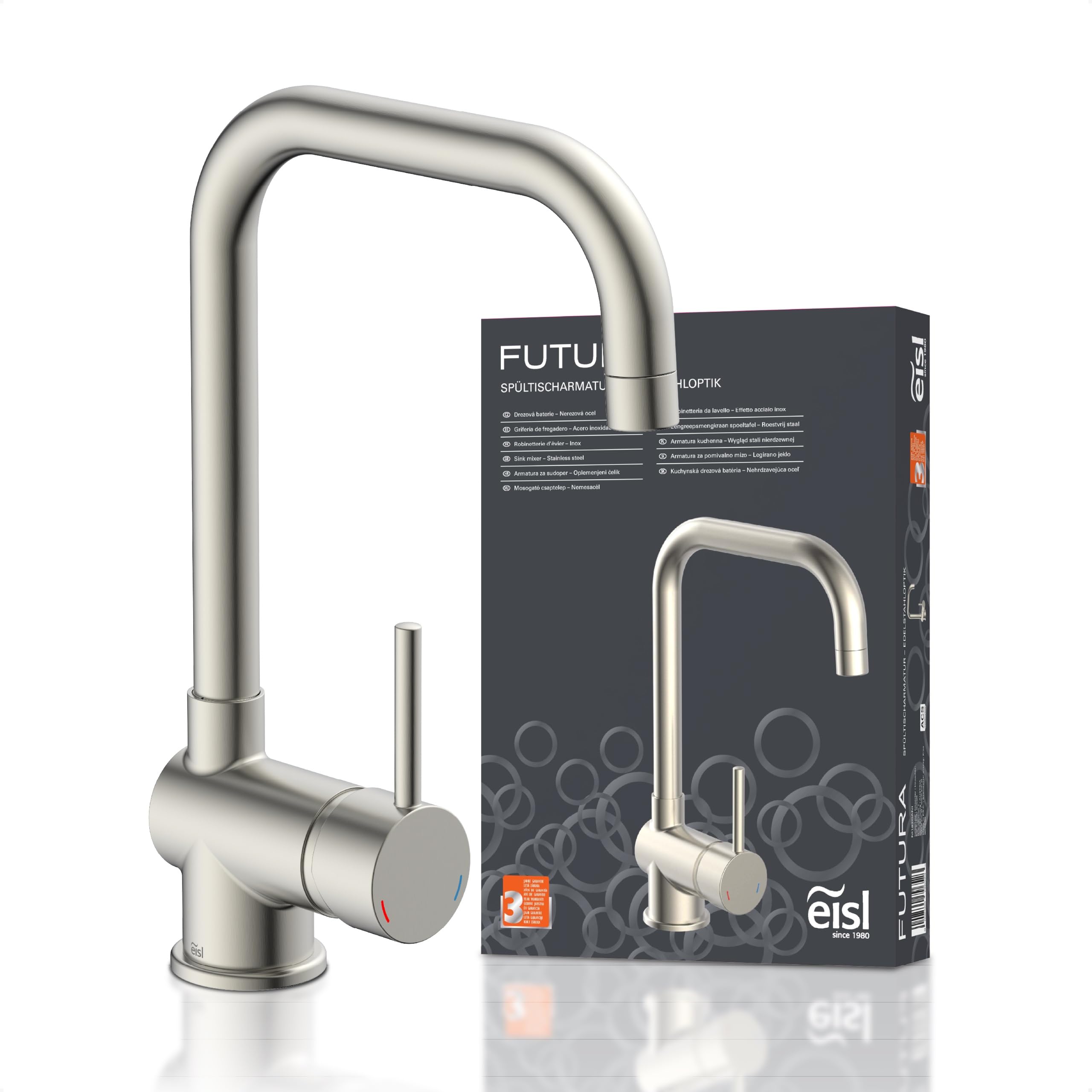 EISL Futura NI182GANI Kitchen Sink Mixer Tap with High Spout Single-Lever Stainless Steel Look