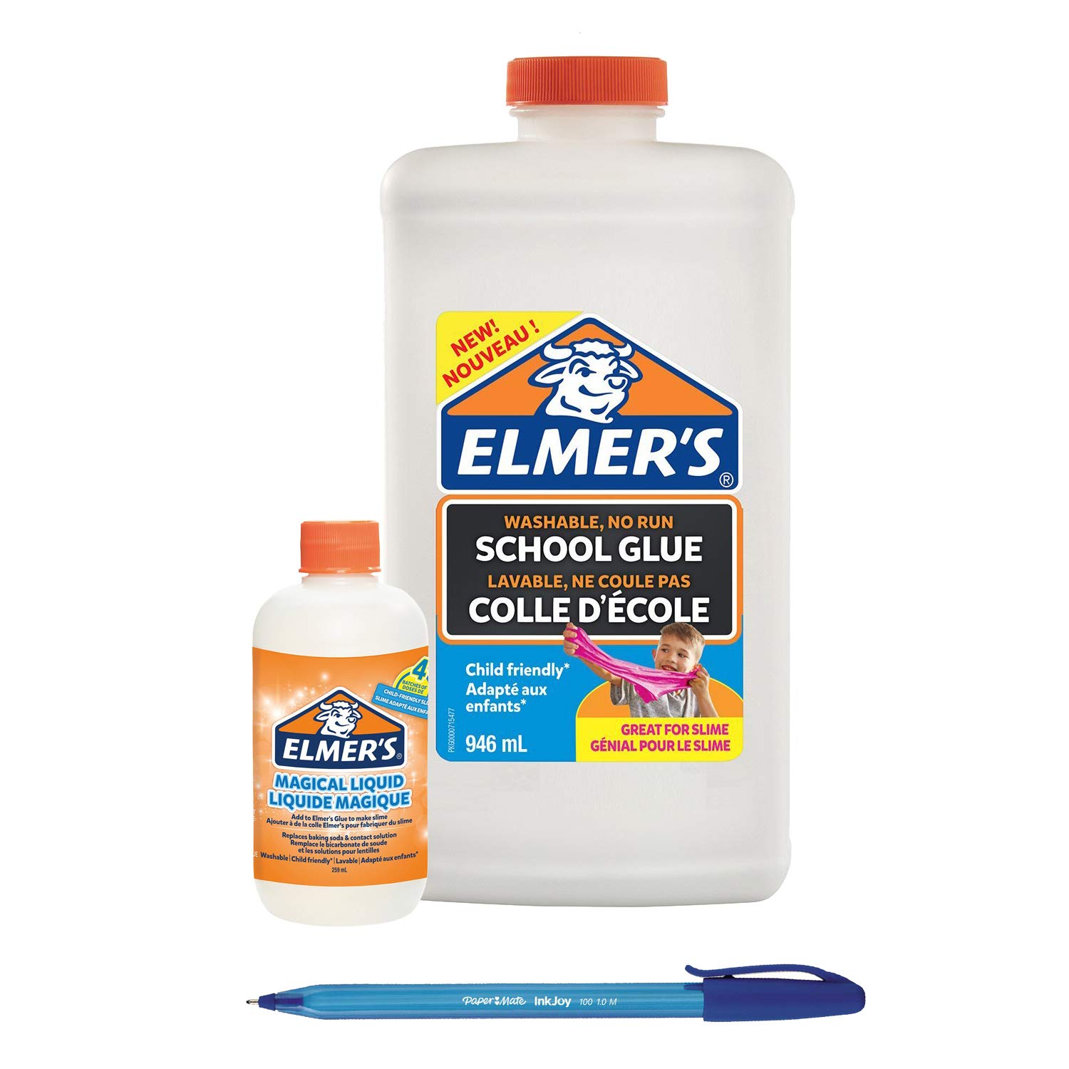 Elmer's PVA Glue Great for Slime Making, Washable, 946 ml, White + Elmer's Slime Activator Solution 259 ml + PaperMate Pen Gift