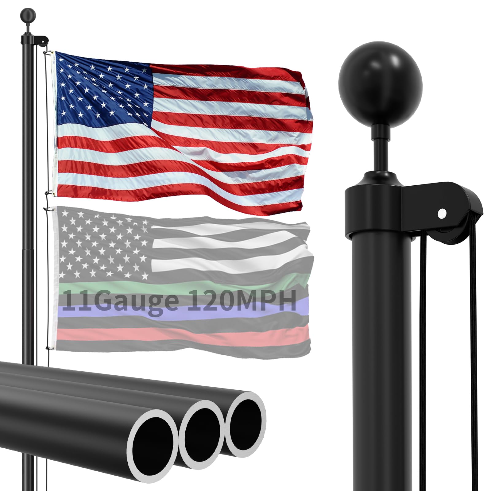 Photo 1 of FFILY 11 Gauge Heavy Duty Flag Pole, 30 FT 45K PSI & 95 HBW Hard Aerospace Aluminum Flagpole, Unbending 120MPH Wind Resistance, In-Ground Flagpole Kit for Outside House