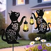Solar Cat Hanging Lantern Outdoor, 2 Pack Black Cat Solar Lights, Cat Lover Gifts for Women Mom Grandma Birthday,Mother's Day,Waterproof Garden Ornaments Decor Outside Backyard,Patio,Pathway