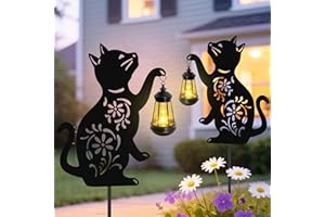 YULLOYELLO Solar Cat Hanging Lantern Outdoor, 2 Pack Black Cat Solar Lights, Cat Lover Gifts for Women Mom Grandma Birthday,Mother's Day,Waterproof Garden Ornaments Decor Outside Backyard,Patio,Pathway