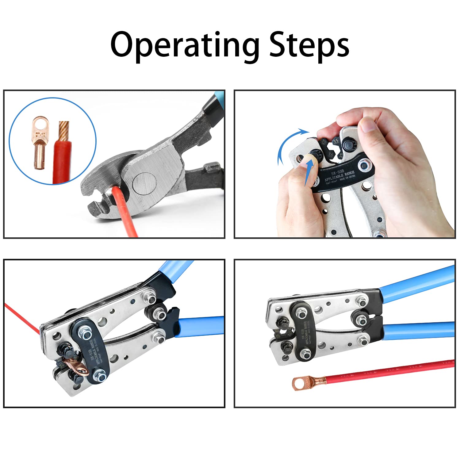 Solsop Battery Cable Lug Crimping Tool 101 AWG with 60PCS