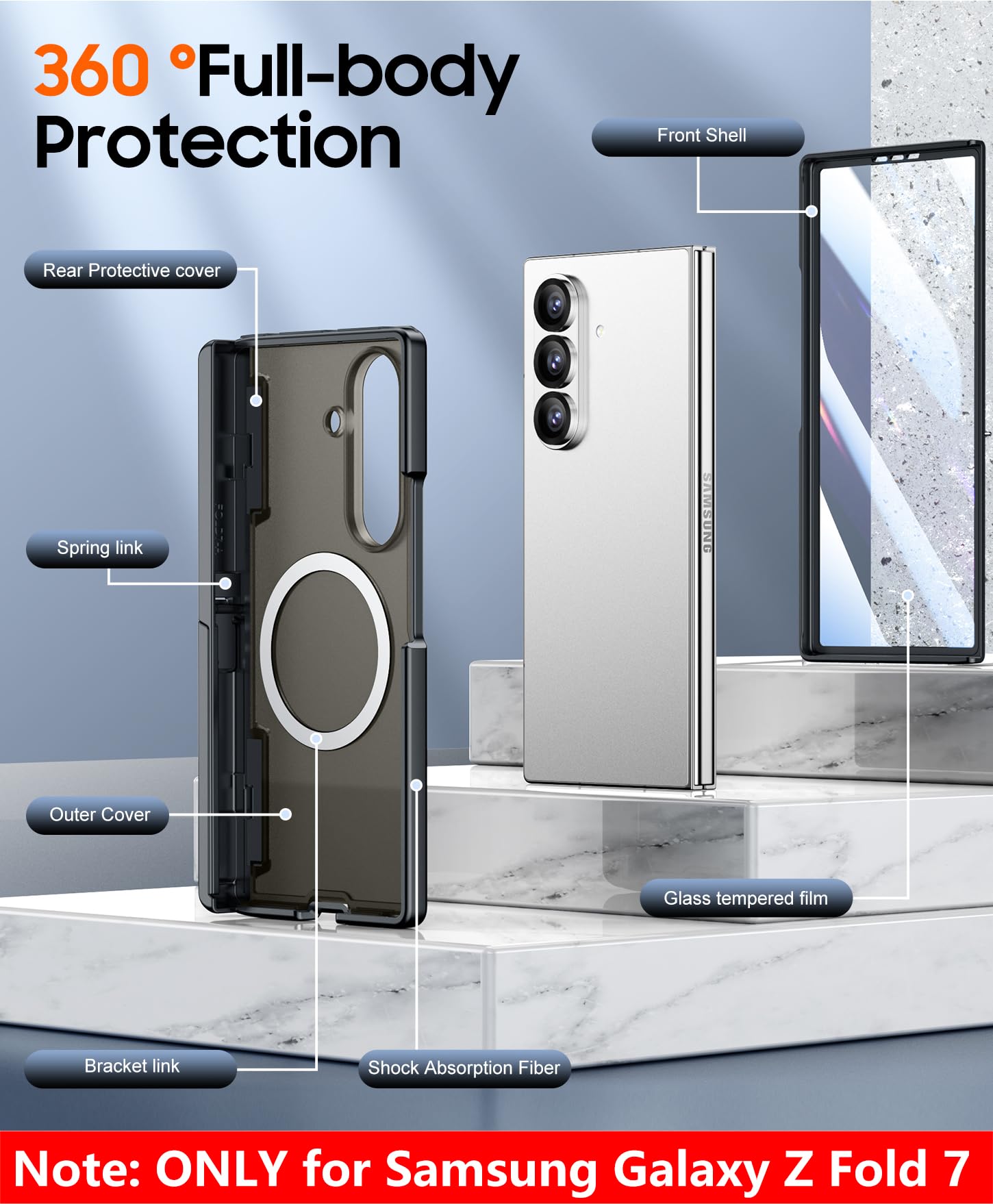 SPIDERCASE Samsung Galaxy Z Fold 7 Case with Built-in Screen Protector | Hinge Protection | Kickstand | Full Body Protective | For Galaxy Z Fold 7 (2025) | Black