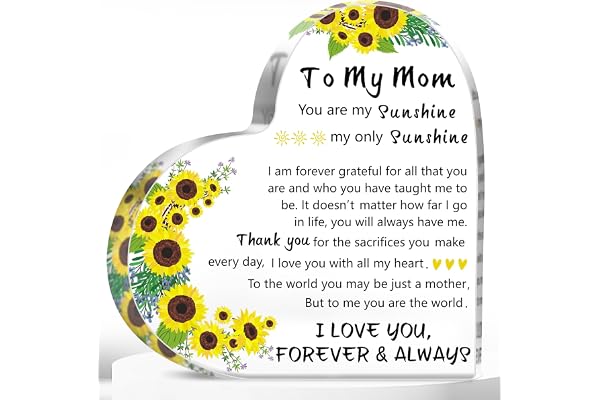 Mothers Day Mom Gifts for Wife from Daughter Son Husband, 5.9×5.9 inch Delicate Heart Plaque Decorations, Personalized First Mothers Day Birthday Christmas Valentines Day Mom Stepmom Grandma Gifts