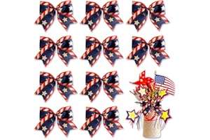 ALIBBON 10 Pcs Patriotic Bows for Wreath, 4th of July Wreath Bows, Diagonal Stripe Star Bows, Wreath Ornaments 4th of July Decor, Decorative Small Burlap Bows for Craft Independence Day Party Supplies