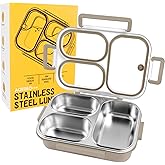 AOEDEO Stainless Steel Lunch Box, 3 Compartments Metal Bento Box for Kids, 25oz Lunch Container with Leakproof Lid, Divided Meal Prep Box for Adults, Kids - Ideal for Office, School, Healthy Eating