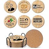 Levaukiem Funny Office Merchandise Cork Drink Coasters Set of 6, Absorbent Drinks Coasters with Holder, The Office TV Themed Gifts for Women Fans