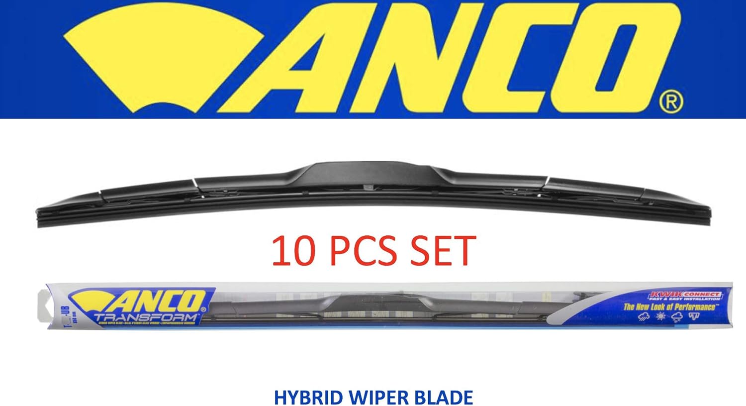 ANCO T-19-UB Transform Hybrid Wiper Blade - 19", (Pack of 1) (19 inches, (Pack of 10))