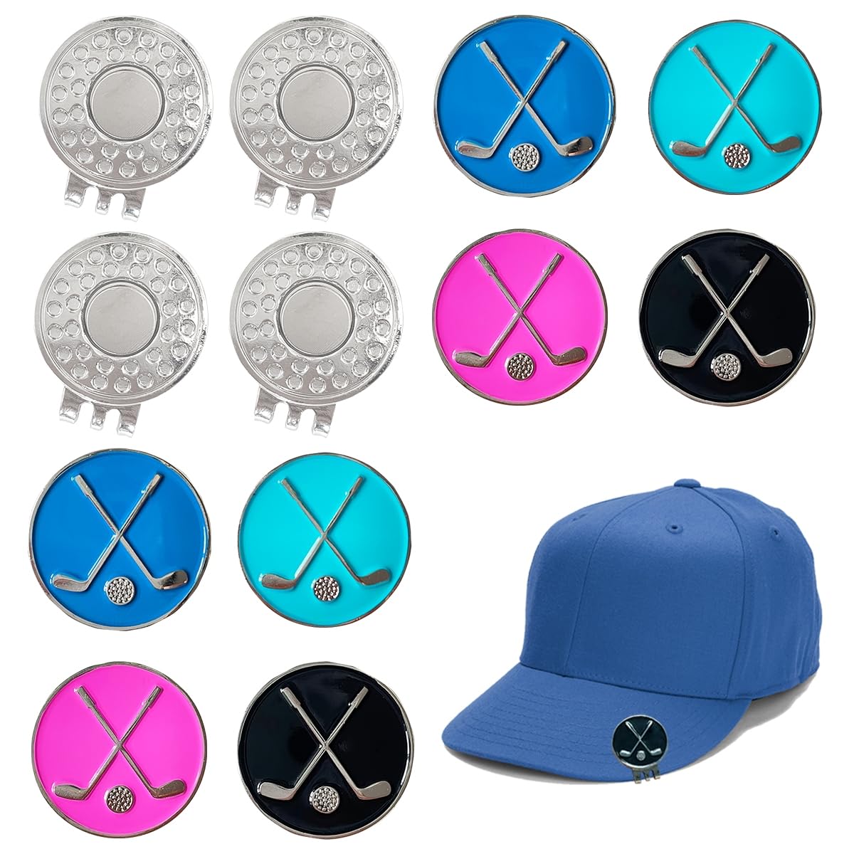 XingyLi 12pcs Golf Ball Markers Magnetic Hat Clips Set, Funny Golf Tool Accessories, Ball Marker fit Golf Divot Tools Hat Bag, Value Gift Set for Men Women Ladies Golfer Fan Daddy