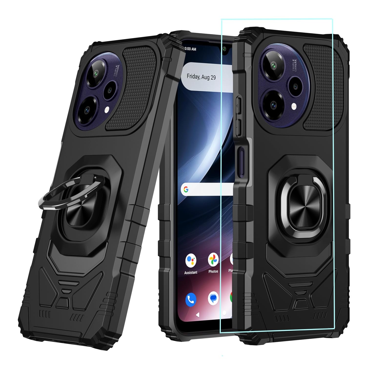 for Cricket iCon Plus 2026 Phone Case/At&t Verge 2 5G Phone Case with Screen Protector,Magnetic Ring Stand Design Dual Layer Military Grade Protection Shockproof Corner Case for Att Verge 2 Black