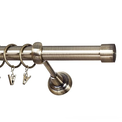 Metal Single Curtain Rod Pole 25mm Antique Brass Luna Classic